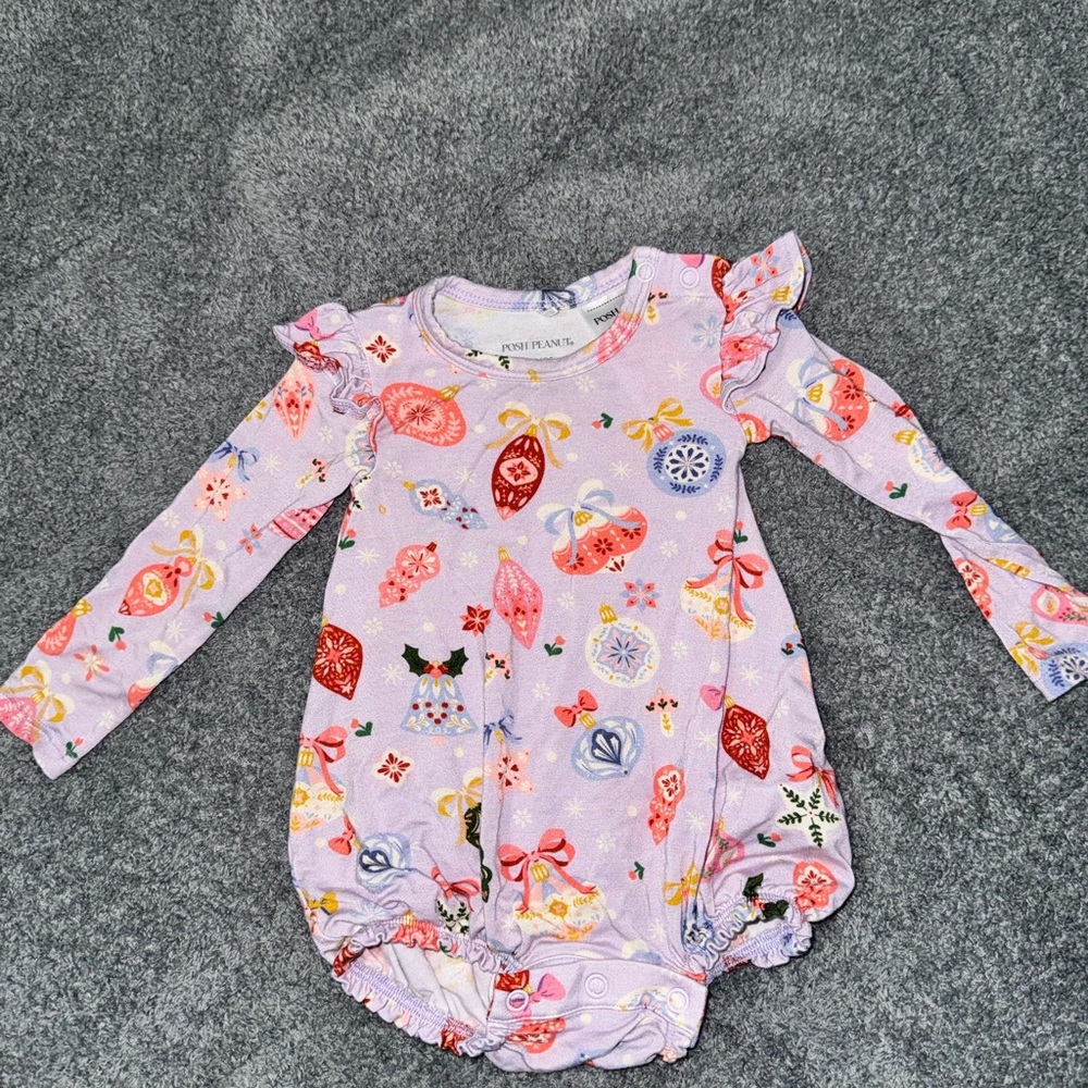 Posh Peanut holiday Bamboo ruffle bubble romper